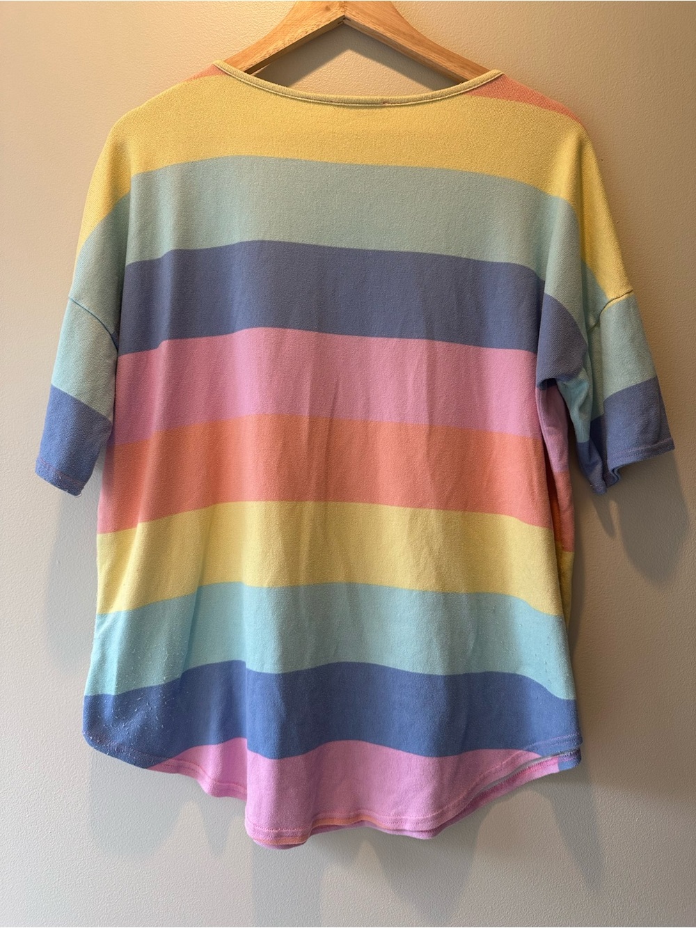 Bom Bom Pastel Rainbow Striped Short Sleeve Top - Yellow, Pink, Blue, Purple - Picture 5 of 5